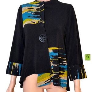 IC by Connie K Black Abstract Print Asymmetrical Jacket Size S USA Made